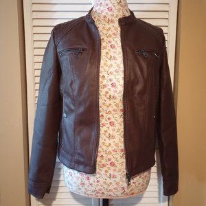 New with Tags Fahsyee Women's Zip-Up Faux Leather Jacket, Size M, Coffee Brown